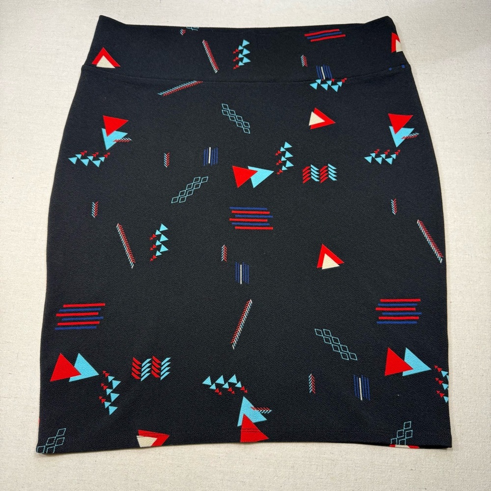 🌻 3/$20 LuLaRoe - Cassie - Black Skirt w/ Red & Blue Geometric - Size XL - NWOT